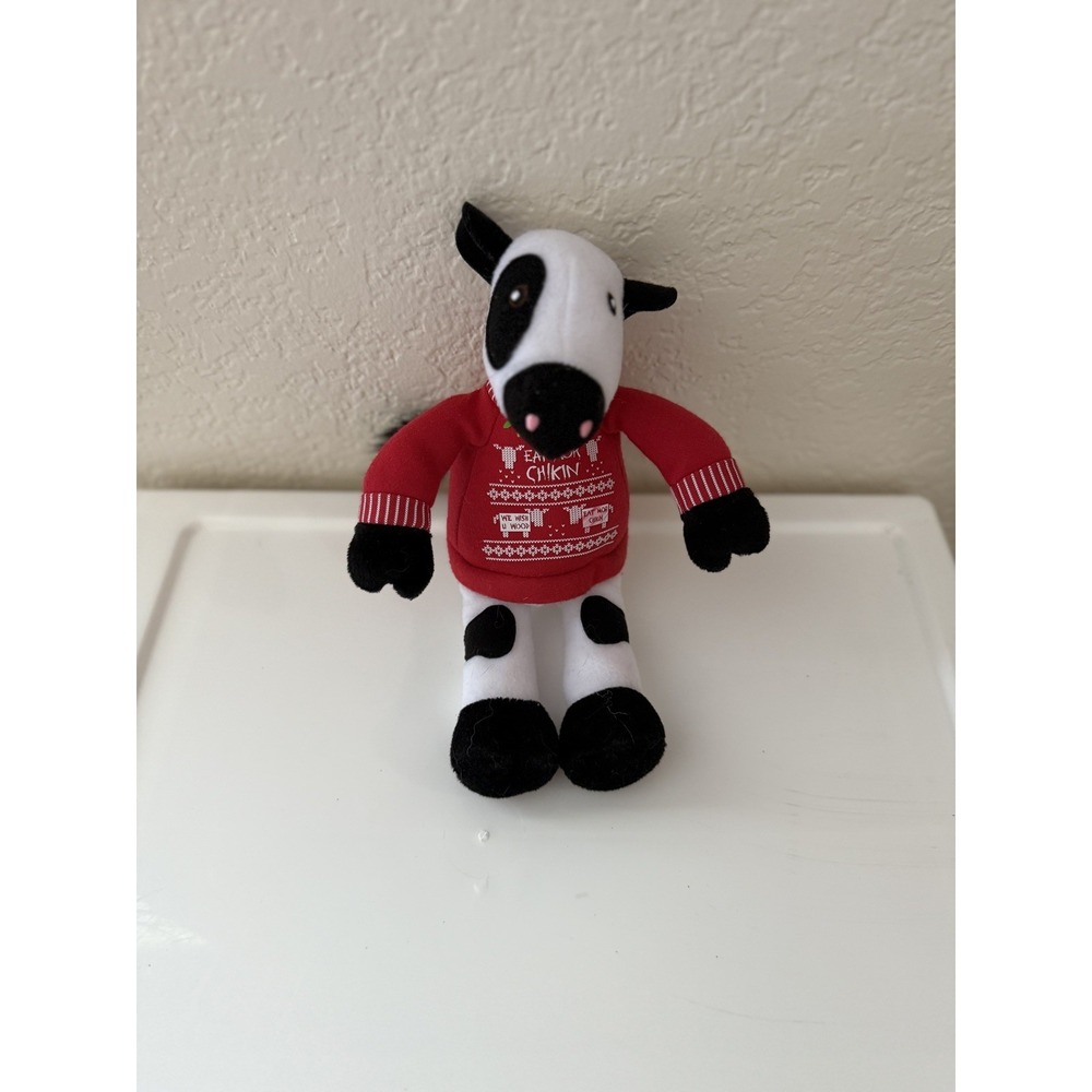 Chick Fil A Cow Stuffed Plush Ugly Christmas Sweater Eat More Chikin Red 2018